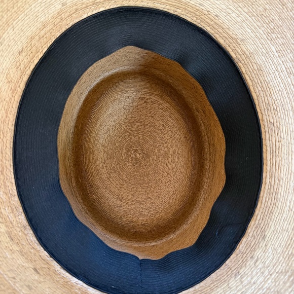 Tan Straw Boater Brim Hat with Floral Band and Tassel - Picture 5 of 11